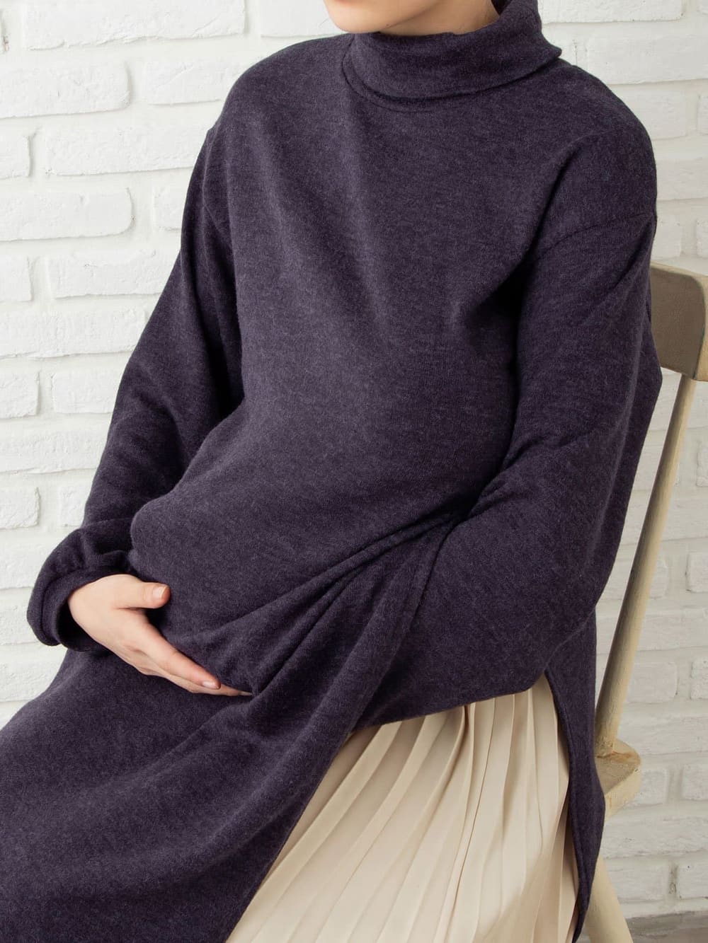 アウトレット|【セット】タートルネックサイドスリットワンピース＆産後も使えるプリーツスカート　マタニティ・授乳服