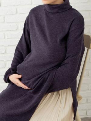 アウトレット|【セット】タートルネックサイドスリットワンピース＆産後も使えるプリーツスカート　マタニティ・授乳服