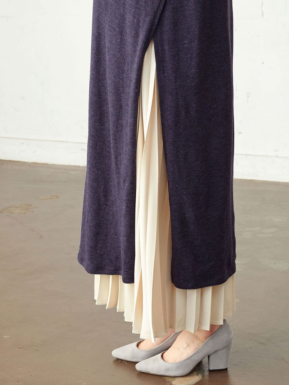 アウトレット|【セット】タートルネックサイドスリットワンピース＆産後も使えるプリーツスカート　マタニティ・授乳服