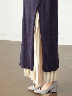 アウトレット|【セット】タートルネックサイドスリットワンピース＆産後も使えるプリーツスカート　マタニティ・授乳服