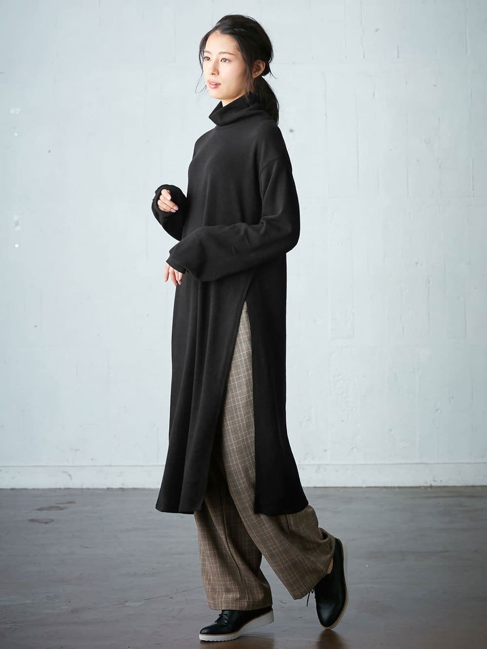 アウトレット|【セット】タートルネックサイドスリットワンピース＆産後も使えるプリーツスカート　マタニティ・授乳服