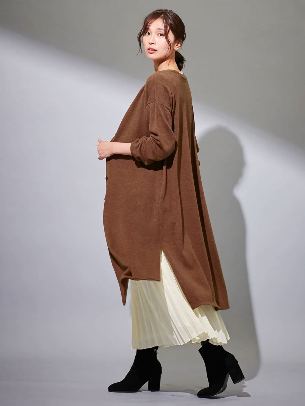 マタニティ ワンピース|【2WAY】前後2WAYロングカーディガンワンピース マタニティ・授乳服|ブラウン