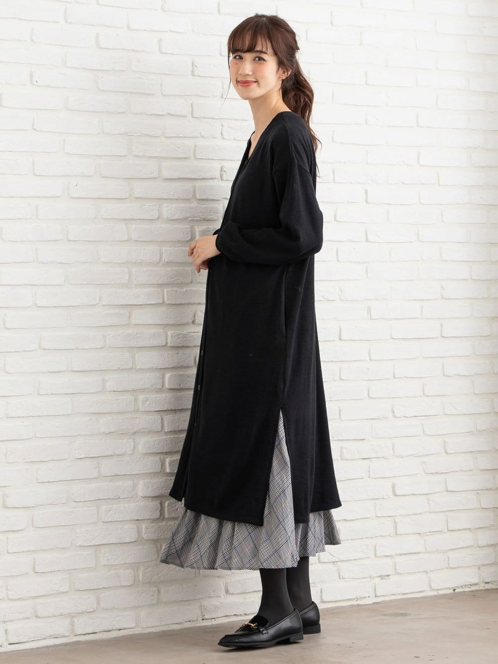 マタニティ ワンピース|【2WAY】前後2WAYロングカーディガンワンピース マタニティ・授乳服|ブラック