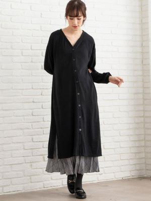 マタニティ ワンピース|【2WAY】前後2WAYロングカーディガンワンピース マタニティ・授乳服|ブラック