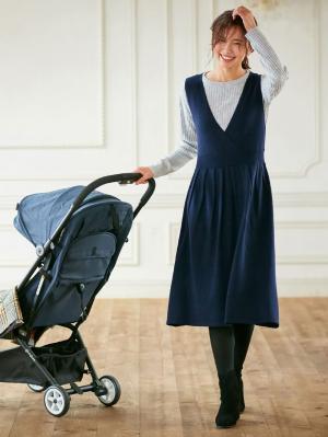 リブニットトップス＆ニットジャンパースカートセット　マタニティ・授乳服【出産後も長く使える】 29492