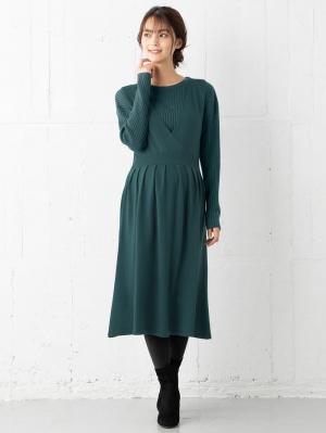 マタニティ ワンピース|リブニットトップス＆ニットジャンパースカートセット　マタニティ・授乳服【出産後も長く使える】|ターコイズ