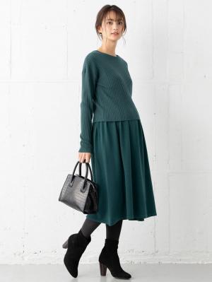 マタニティ ワンピース|リブニットトップス＆ニットジャンパースカートセット　マタニティ・授乳服【出産後も長く使える】|ターコイズ