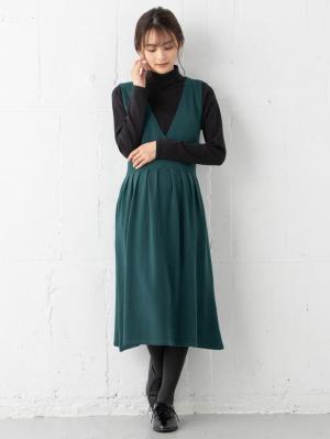 マタニティ ワンピース|リブニットトップス＆ニットジャンパースカートセット　マタニティ・授乳服【出産後も長く使える】|ターコイズ