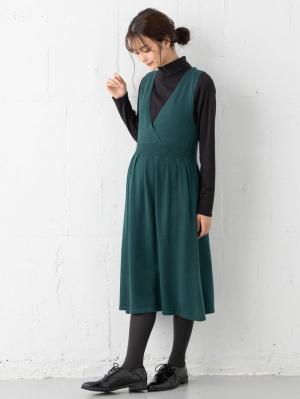 マタニティ ワンピース|リブニットトップス＆ニットジャンパースカートセット　マタニティ・授乳服【出産後も長く使える】|ターコイズ