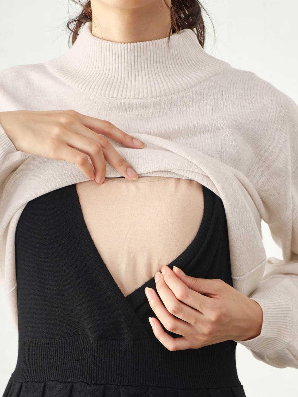 アウトレット|ハイネックニット&ニットカシュクールジャンパースカートセット マタニティ・授乳服【出産後も長く使える】