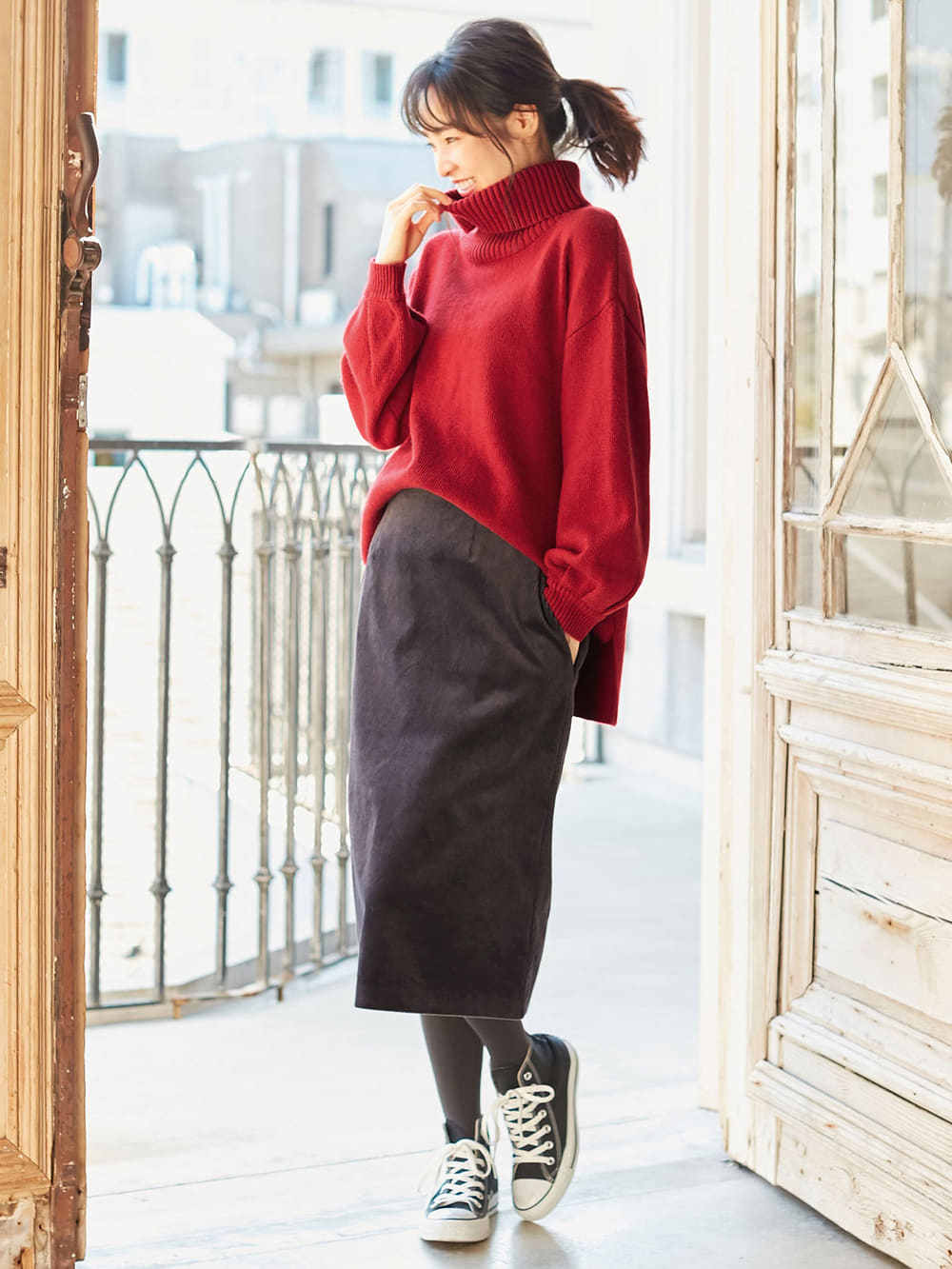マタニティ スカート ウール混ボリュームスリーブタートルニット マタニティ 授乳服 マタニティウェア 授乳服通販 エンジェリーベ 公式