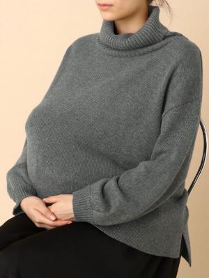 アウトレット|ウール混ボリュームスリーブタートルニット　マタニティ・授乳服
