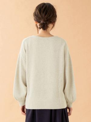 アウトレット|ウール混ボリュームスリーブVネックトップス　マタニティ・授乳服【出産後も長く使える】