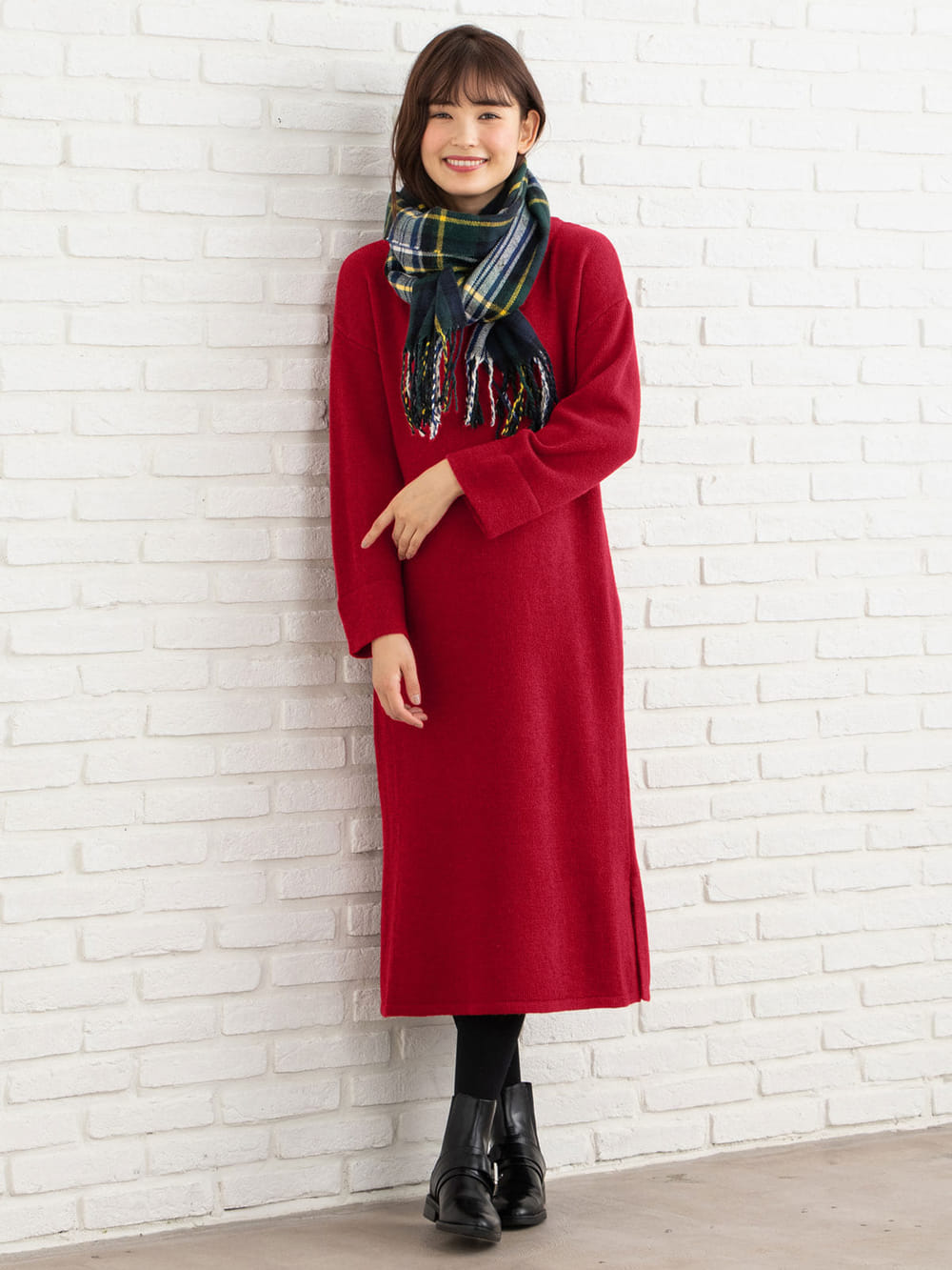 マタニティ ワンピース|ウール混クルーネックワンピース　マタニティ・授乳服|レッド