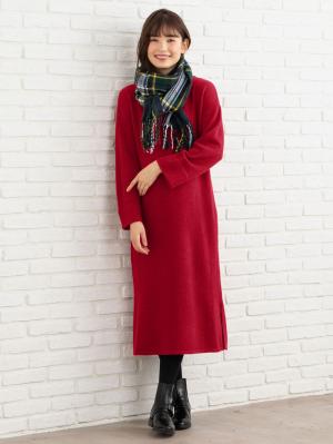 マタニティ ワンピース|ウール混クルーネックワンピース　マタニティ・授乳服|レッド