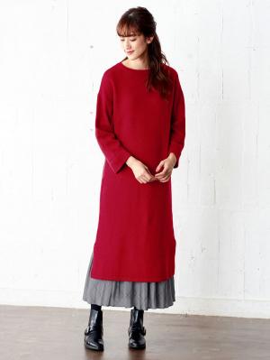 マタニティ ワンピース|ウール混クルーネックワンピース　マタニティ・授乳服|レッド