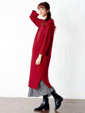 マタニティ ワンピース|ウール混クルーネックワンピース　マタニティ・授乳服|レッド