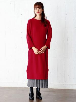 マタニティ ワンピース|ウール混クルーネックワンピース　マタニティ・授乳服|レッド