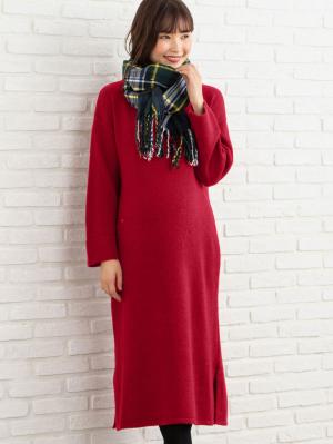 マタニティ ワンピース|ウール混クルーネックワンピース　マタニティ・授乳服|レッド