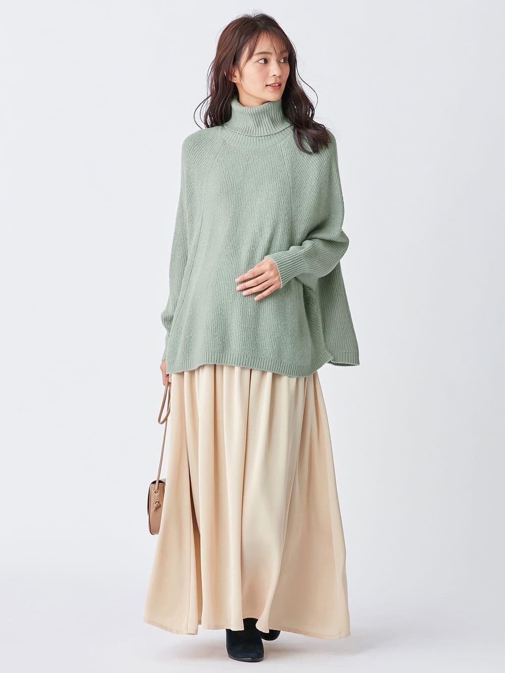 マタニティ ワンピース|【セット】もっちりケーブルボトルニット＆ロングスカートセット　マタニティ・授乳服|ペールベージュ