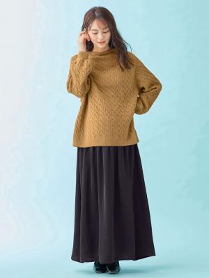 マタニティ ワンピース|【セット】もっちりケーブルボトルニット＆ロングスカートセット　マタニティ・授乳服|キャメル