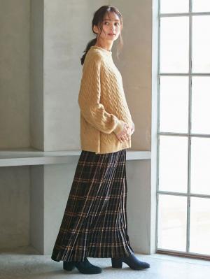 マタニティ ワンピース|【セット】もっちりケーブルボトルニット＆ロングスカートセット　マタニティ・授乳服|キャメル