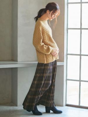 マタニティ ワンピース|【セット】もっちりケーブルボトルニット＆ロングスカートセット　マタニティ・授乳服|キャメル