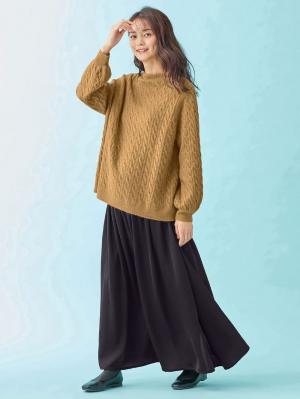 マタニティ ワンピース|【セット】もっちりケーブルボトルニット＆ロングスカートセット　マタニティ・授乳服|キャメル