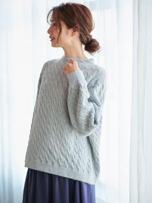 マタニティ ワンピース|【セット】もっちりケーブルボトルニット＆ロングスカートセット　マタニティ・授乳服|杢グレー