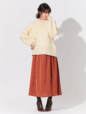 マタニティ ワンピース|【セット】もっちりケーブルボトルニット＆ロングスカートセット　マタニティ・授乳服|アイボリー