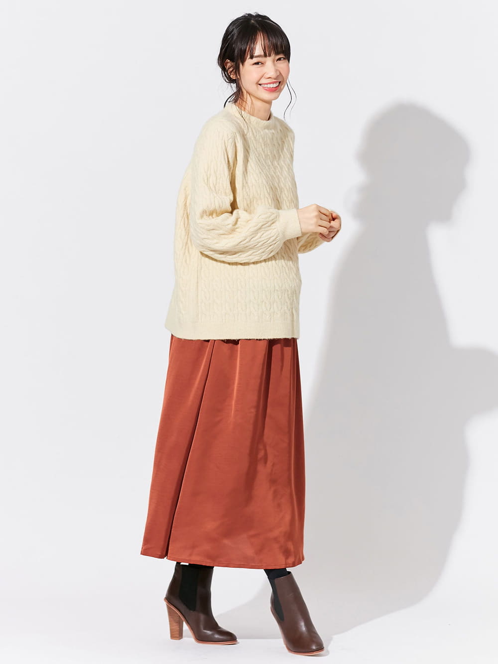 マタニティ ワンピース|【セット】もっちりケーブルボトルニット＆ロングスカートセット　マタニティ・授乳服|アイボリー