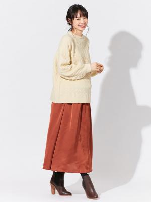 マタニティ ワンピース|【セット】もっちりケーブルボトルニット＆ロングスカートセット　マタニティ・授乳服|アイボリー