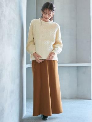 マタニティ ワンピース|【セット】もっちりケーブルボトルニット＆ロングスカートセット　マタニティ・授乳服|アイボリー