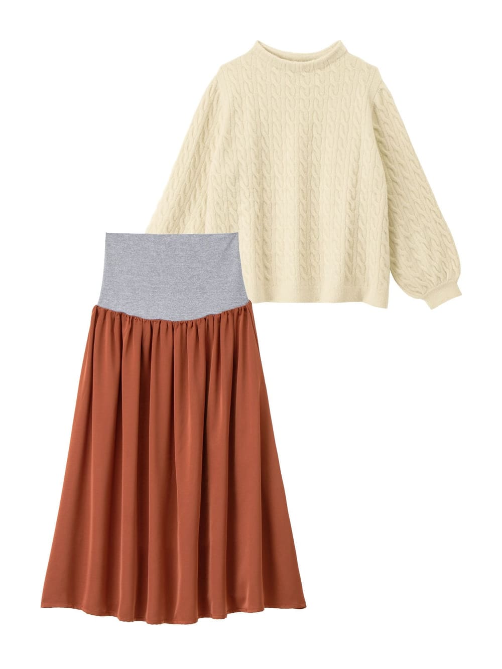 マタニティ ワンピース|【セット】もっちりケーブルボトルニット＆ロングスカートセット　マタニティ・授乳服|アイボリー