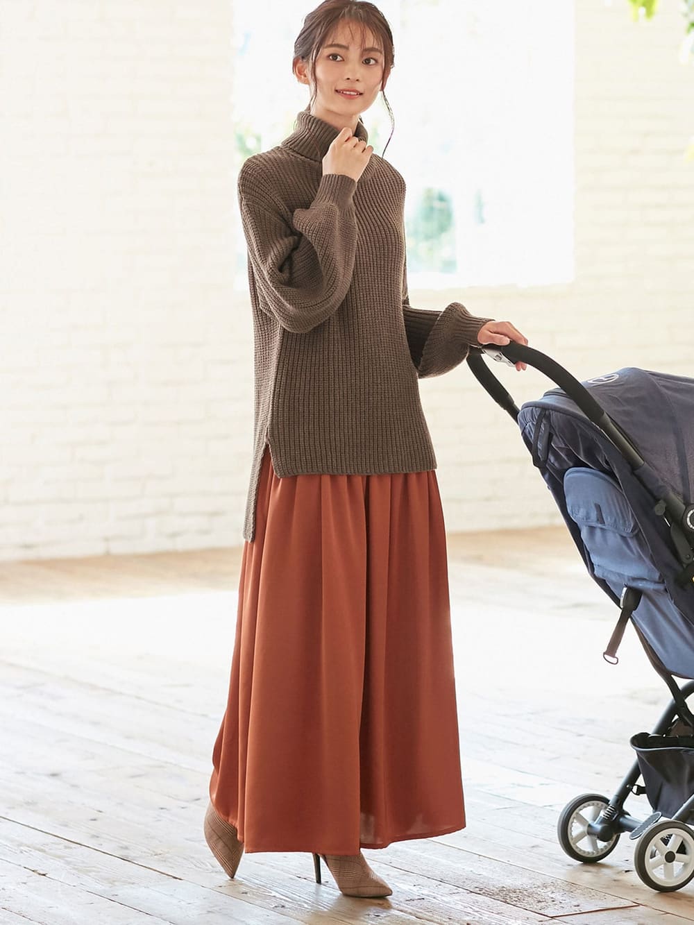 マタニティ ワンピース|【セット】もっちりケーブルボトルニット＆ロングスカートセット　マタニティ・授乳服|アイボリー