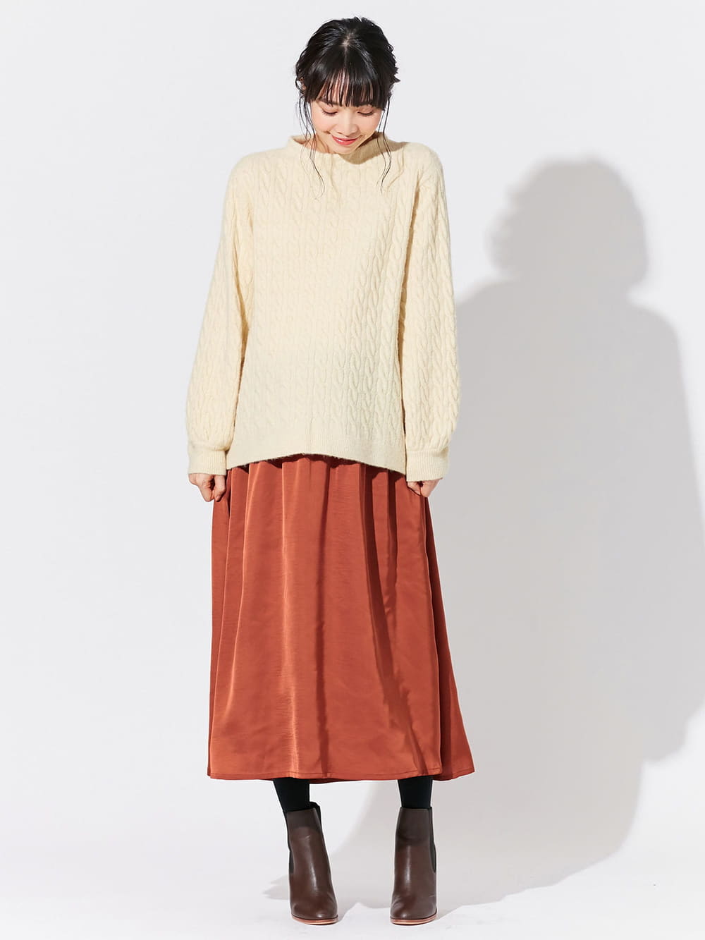 マタニティ ワンピース|【セット】もっちりケーブルボトルニット＆ロングスカートセット　マタニティ・授乳服|アイボリー