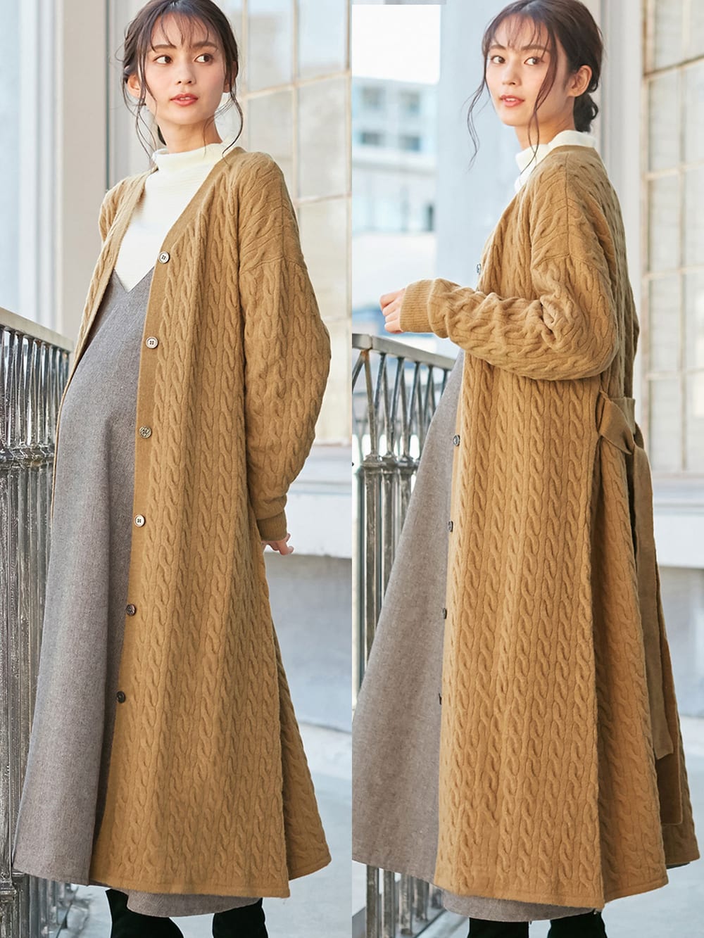 授乳しやすい 2way もっちりケーブルニットワンピカーディガン マタニティウェア 授乳服通販 エンジェリーベ 公式