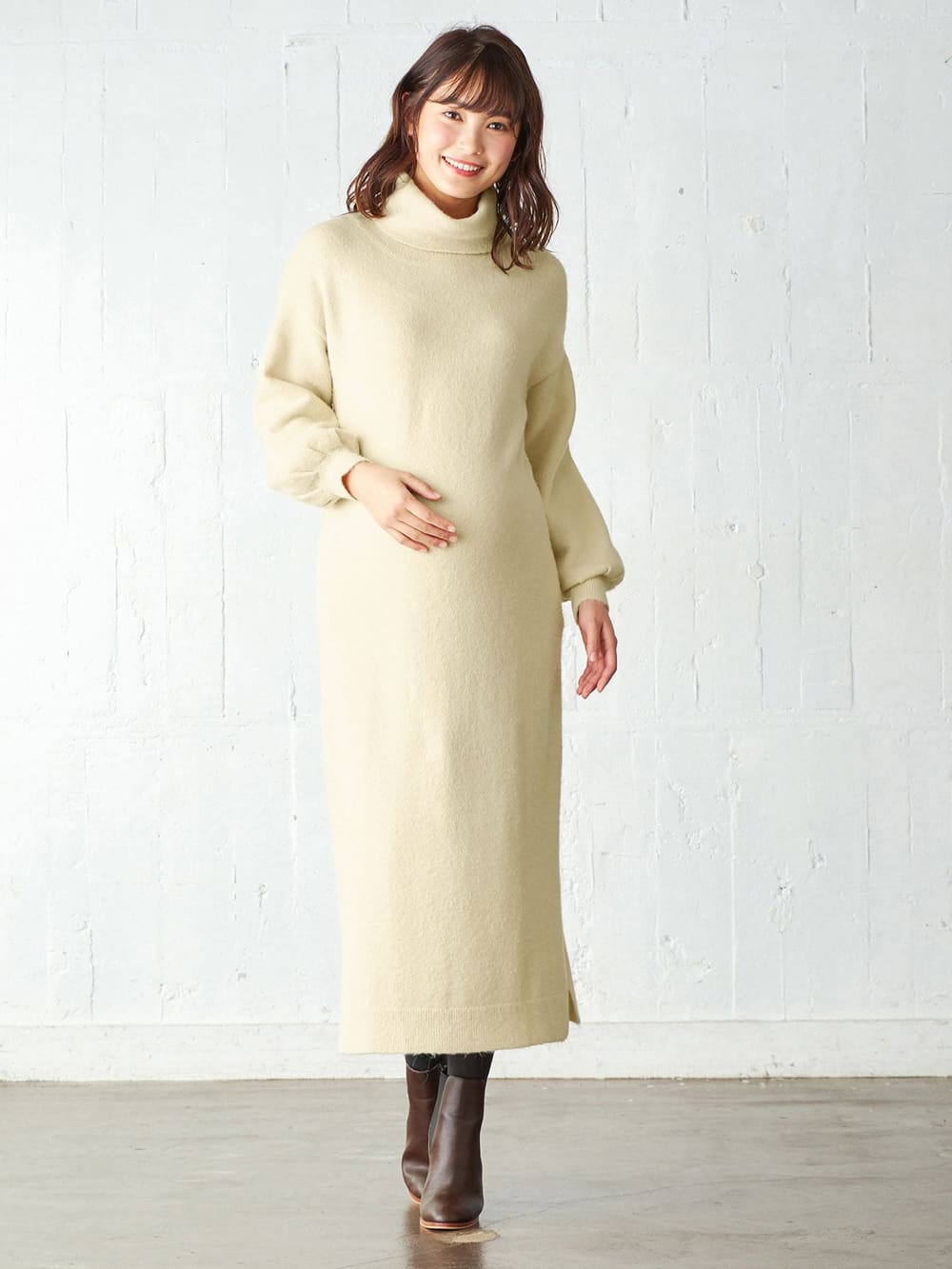 マタニティ ワンピース 授乳口付 もっちりニットタートルネックワンピース マタニティウェア 授乳服通販 エンジェリーベ 公式