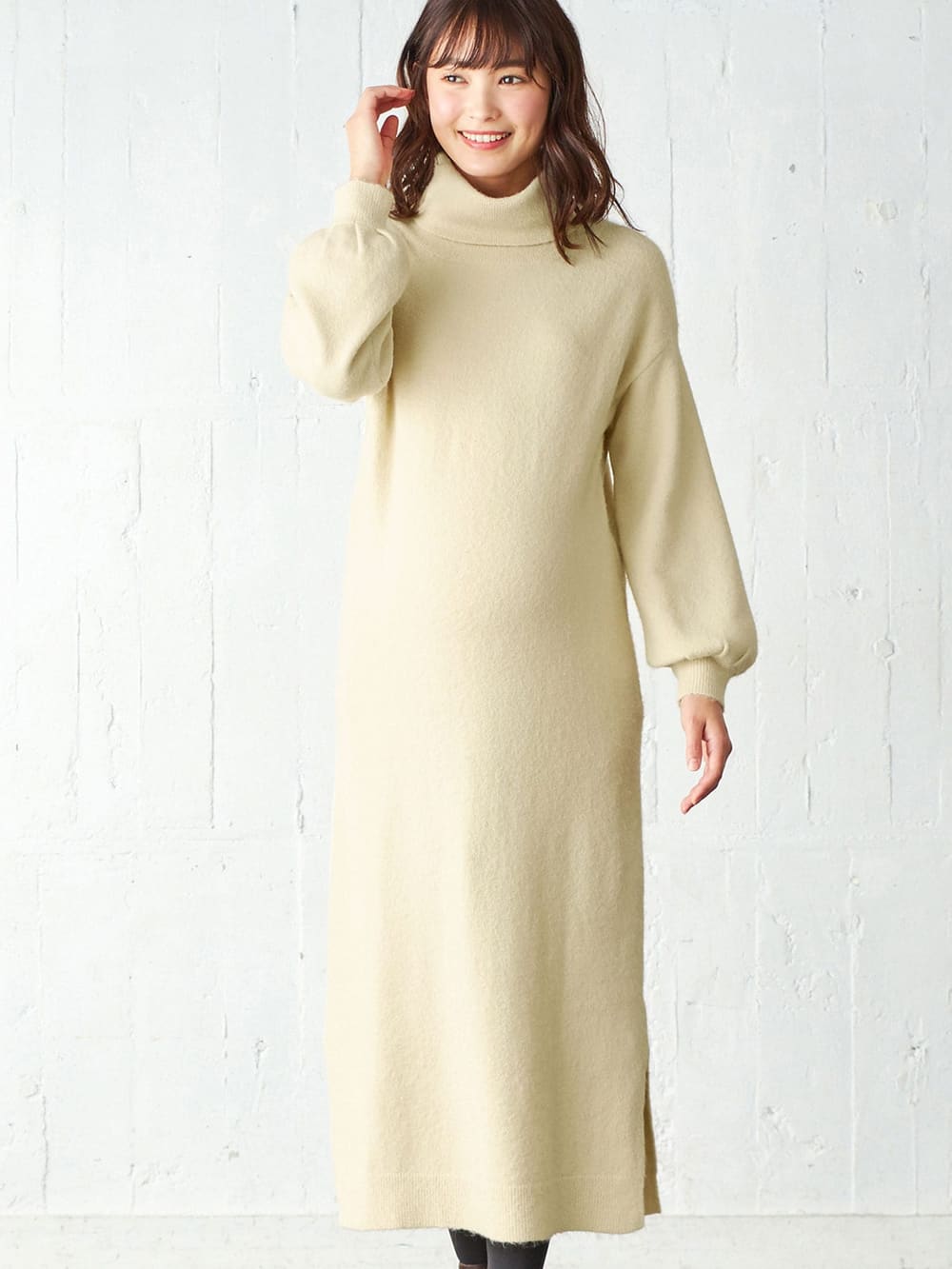 授乳口付 もっちりニットタートルネックワンピース エンジェリーベ マタニティウェア 授乳服通販 エンジェリーベ 公式