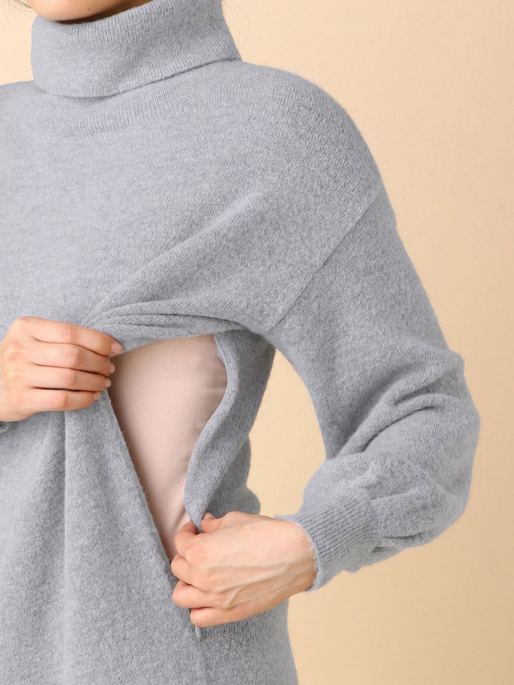 マタニティ ワンピース 授乳口付 もっちりニットタートルネックワンピース マタニティウェア 授乳服通販 エンジェリーベ 公式