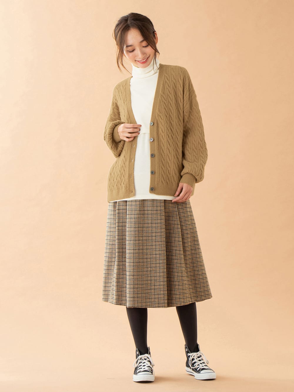 アウトレット|もっちりケーブルニットカーディガン マタニティ・授乳服|キャメル