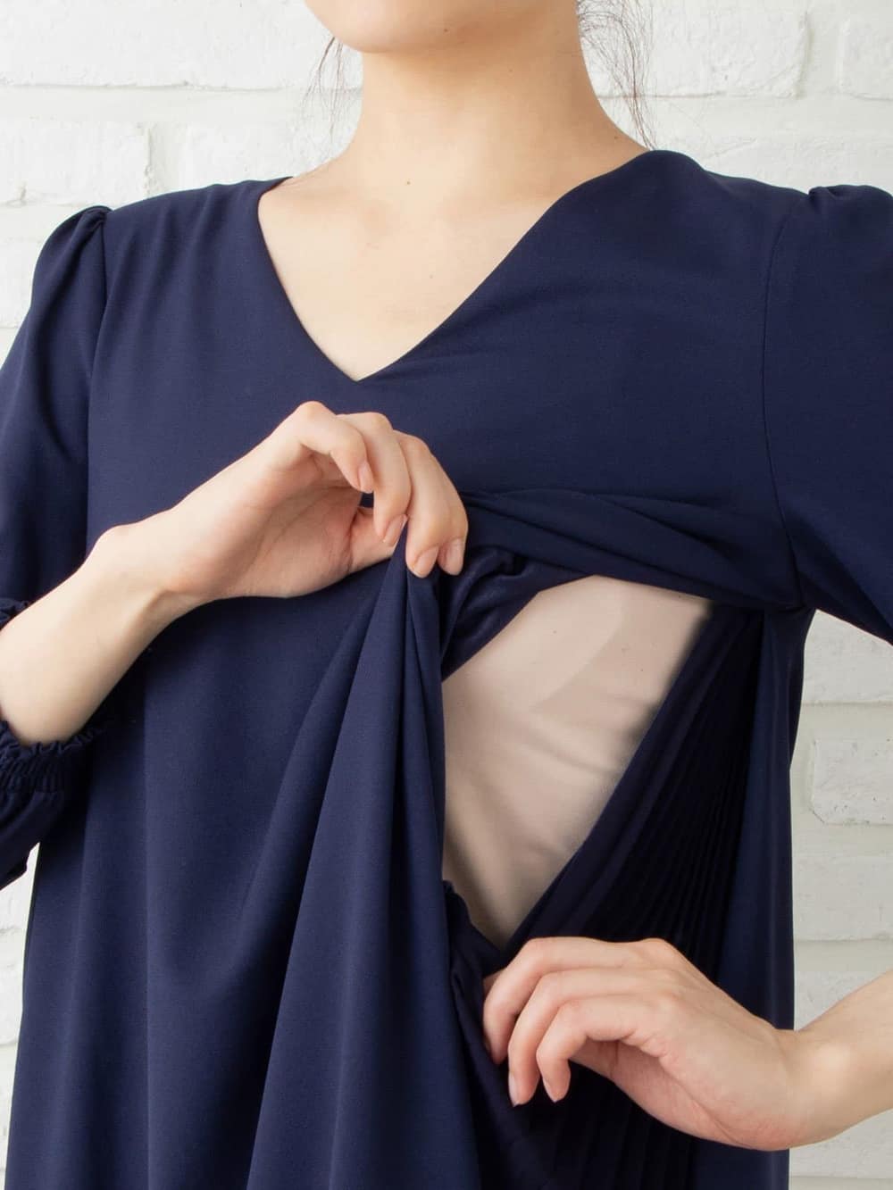 【出産後も長く使える】サイドプリーツワンピース　マタニティ・授乳服