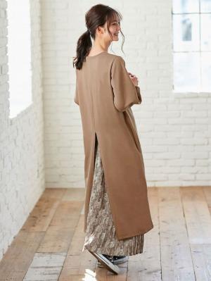 マタニティ ワンピース|【マタニティ・授乳服】裏起毛バックスリットスウェットワンピ|ペールブラウン