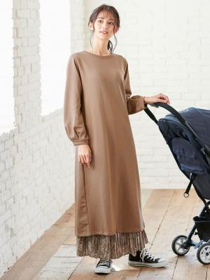 マタニティ ワンピース|【マタニティ・授乳服】裏起毛バックスリットスウェットワンピ|ペールブラウン