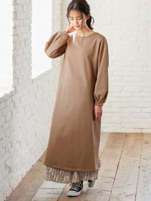 マタニティ ワンピース|【マタニティ・授乳服】裏起毛バックスリットスウェットワンピ|ペールブラウン