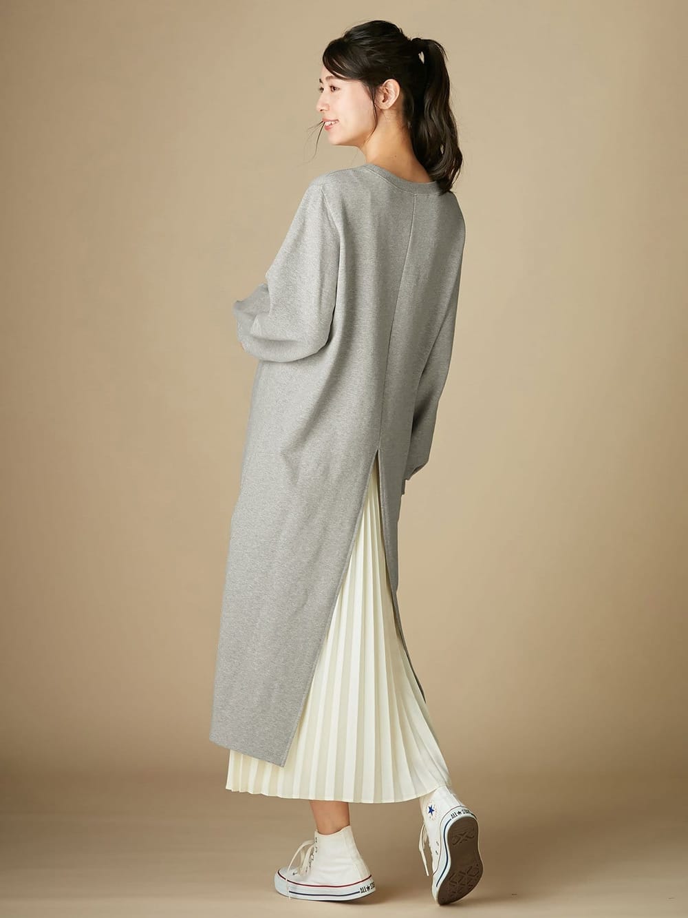 マタニティ ワンピース|【マタニティ・授乳服】裏起毛バックスリットスウェットワンピ|杢グレー