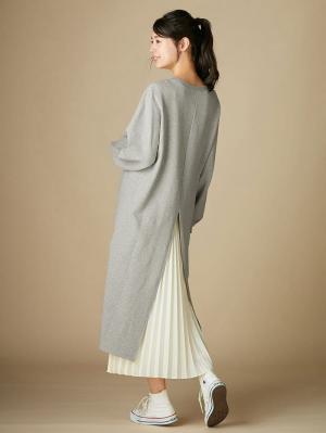 マタニティ ワンピース|【マタニティ・授乳服】裏起毛バックスリットスウェットワンピ|杢グレー