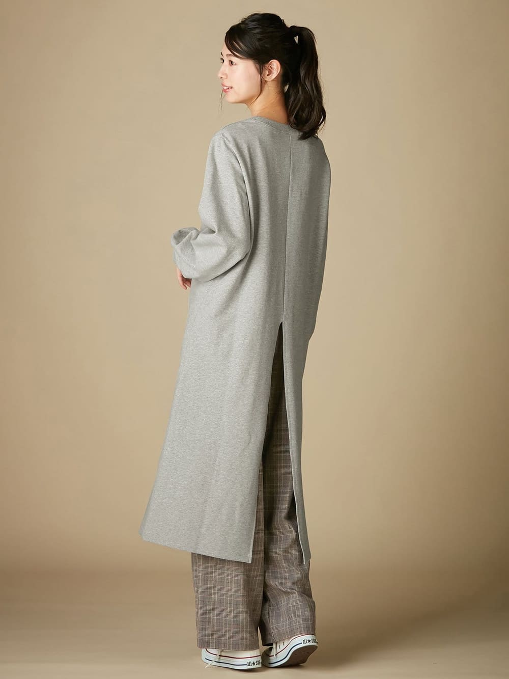 マタニティ ワンピース|【マタニティ・授乳服】裏起毛バックスリットスウェットワンピ|杢グレー