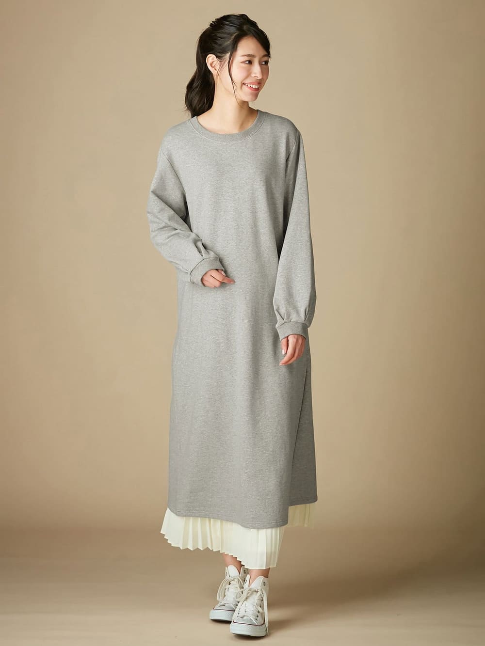マタニティ ワンピース|【マタニティ・授乳服】裏起毛バックスリットスウェットワンピ|杢グレー
