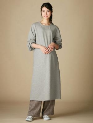 マタニティ ワンピース|【マタニティ・授乳服】裏起毛バックスリットスウェットワンピ|杢グレー